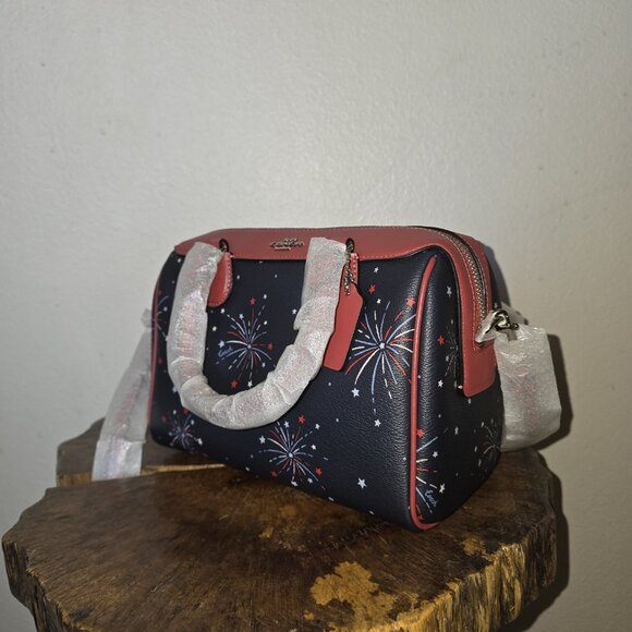 Coach Mini Bennett Satchel F73155 Fireworks SV/Navy Multi Red White Blue NWT - Picture 12 of 15